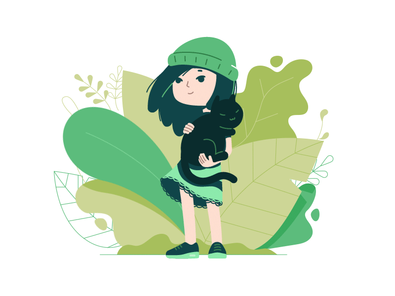 Little Girl animation cat flat girl green nature plane