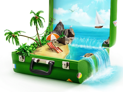 Green suitcase beach green lager ocean sea suitcase tourism vacation