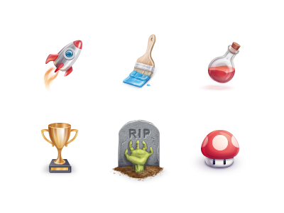 Grafica bottle cup gold icons mushroom paint rip rocket trophy zombie
