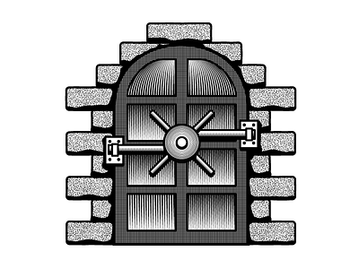 Vault Door castle scratchboard vault woodcut