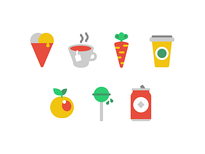 Icon set bright coffee color food glyphs icons pictograms