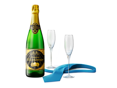 Bottle of champagne with stemware and tie :-) champagne first post from scratch illustration stemware tie