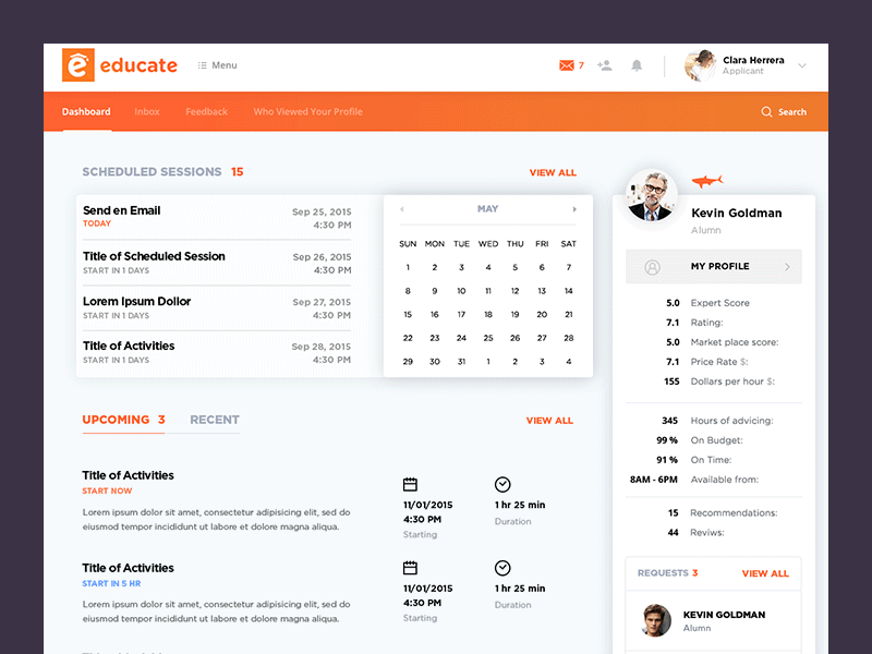 Hello Dribbble! features student high school scheduled sessions flame pea gotham pro admission platform educate strategy college admission dashboard motion