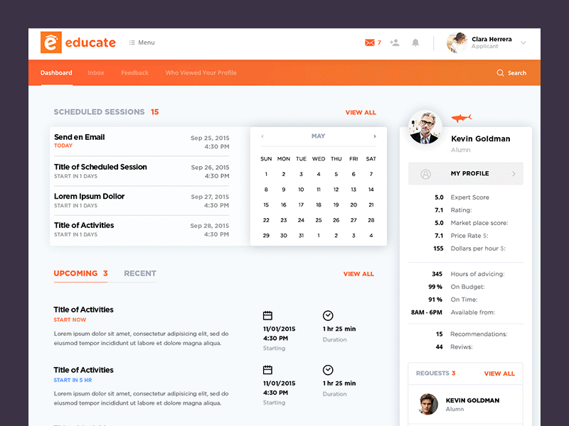 Hello Dribbble! admission platform college admission dashboard educate features flame pea gotham pro high school motion scheduled sessions strategy student