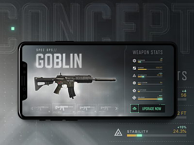 Ui Concept - FPS Mobile Game concept game game art game artist iphone shooter stats ui upgrade ux weapon