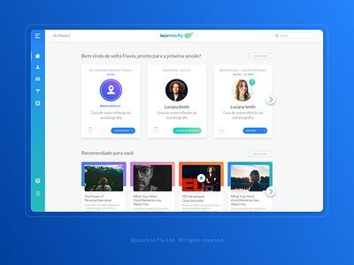 Learn to Fly | Home cards connecting content development education home icon learning mentoring plataform progress responsive self awareness sidebar site ui uidesign uiux user interface