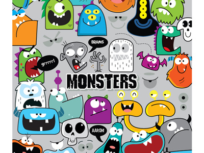 00 Monsters Heads Print