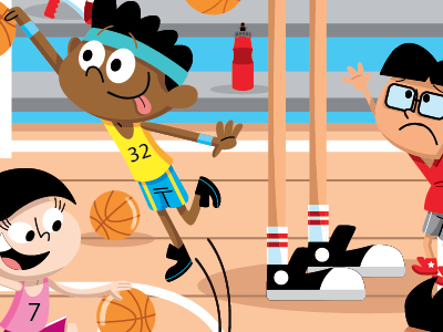 BASKETBALL basketball brighcolors cartoonkids characterdesign cutecartoons illustration jonathanmiller kidsart kidsbook sports