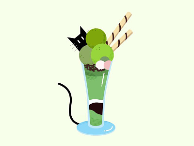 Cat matcha parfait animal cat cute ice cream illustration matcha parfait