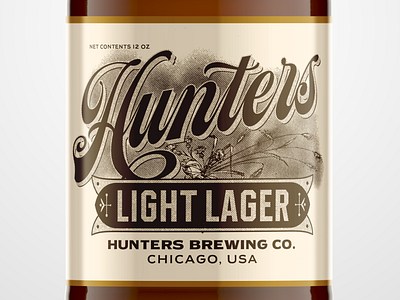 Hunters Light Lager beer beer art beer bottle beer branding beer label brewery ephemera font hand lettering lettering script texture typeface typography vintage