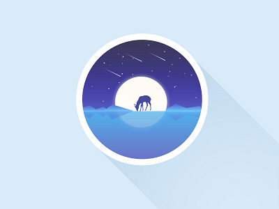 The lonely moonlight antelope badge blue design illustration planet scenery space star sunlight tibetan vector