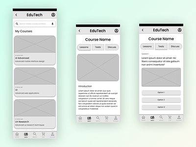 Wireframes for a EduTech App app design ui ux