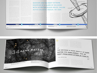 50 Ideas About the Universe Spread #2 dark matter publication quasar space spread stars typography universe