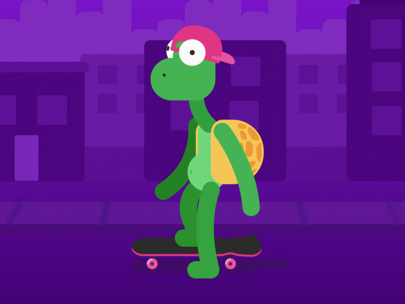 Skateboarding Turtle after effects animation character animation character design cool fast funny hat illustration mograph neighborhood rad simple skateboard turtle