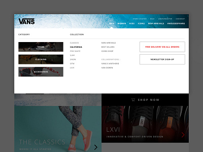 Redesign Concept - Vans / Menu concept creative design extreme sports mobile redesign responsive sports ui ux web design website