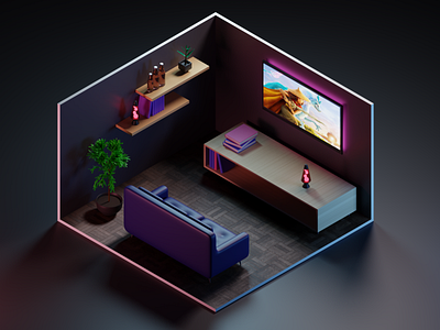 Movie Night 🎥 3d 3d art 3d artist 3d visualisation blender illustration isometric isometric 3d isometric room movie movie night night