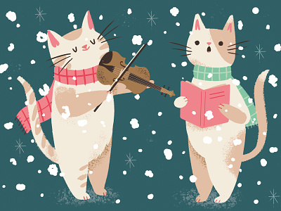 Christmas Carolling Cats carols cats christmas festive fiddle greetings card scarves singing snow violin