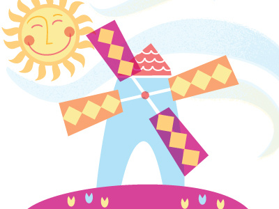 It's A Small Windmill After All bright color dutch illustration mary blair shape sun sunshine face texture wind windmill