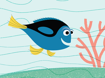 Just Keep Swimming blue tang dory finding dory fish illustration ocean retro texture water