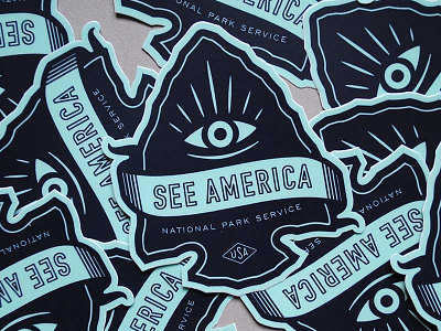 See America Stickers arrow badge eye illustration national parks see america sticker travel vector