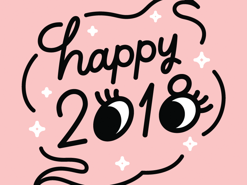 2018 2018 eyes illustration lettering line monoline new year typography wink