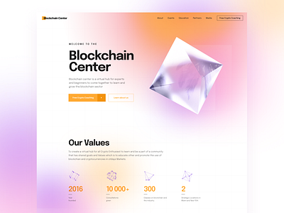 Blockchain Center website design (light mode) 3d blockchain branding bright design gradient grid icons layout orange typography ui webdesign website website concept