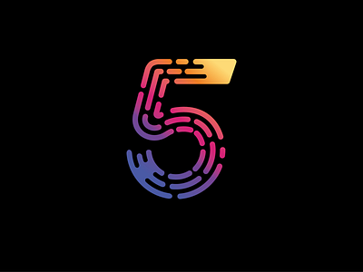 LUCKY NUMBER 5 36daysoftype five furious five gradient graphic design high five illustration lettering logo lucky number mask racing number t shirt typography t恤 vector