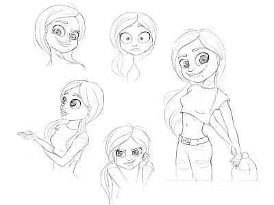 A sketch of a girl with a few emotions 2dart artwork biker cartoon character characterdesign digital game gameart gamedesign illustration sketch