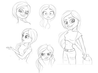 A sketch of a girl with a few emotions