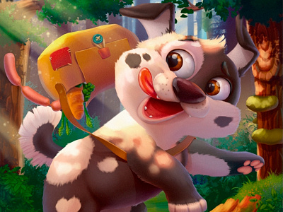 Character Puppy for the desktop children's game. artwork cartoon cartooning cg character characterdesign conceptdesign digital gamedesign illustration painting puppy