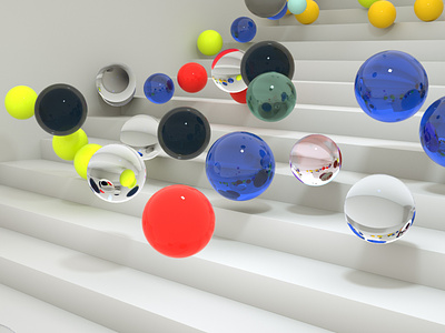 Volumetric bubbles on the steps, decorative design elements. 3d abstract animation ball bubble color graphic design multicolored object sfere sphere