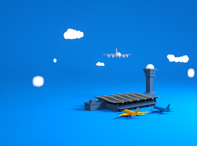 3D project of the airport building 3d aeroplane air airport animation aviation flight plane travel