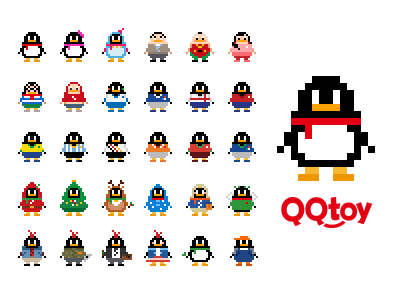 QQtoy pixel showcase art brand cute design emoticon icon logo penguin pixel qq tencent toy