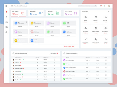 LMS - Teacher's Dashboard business class course dashboard design education homework live lms management monitor online school teacher ui ux web