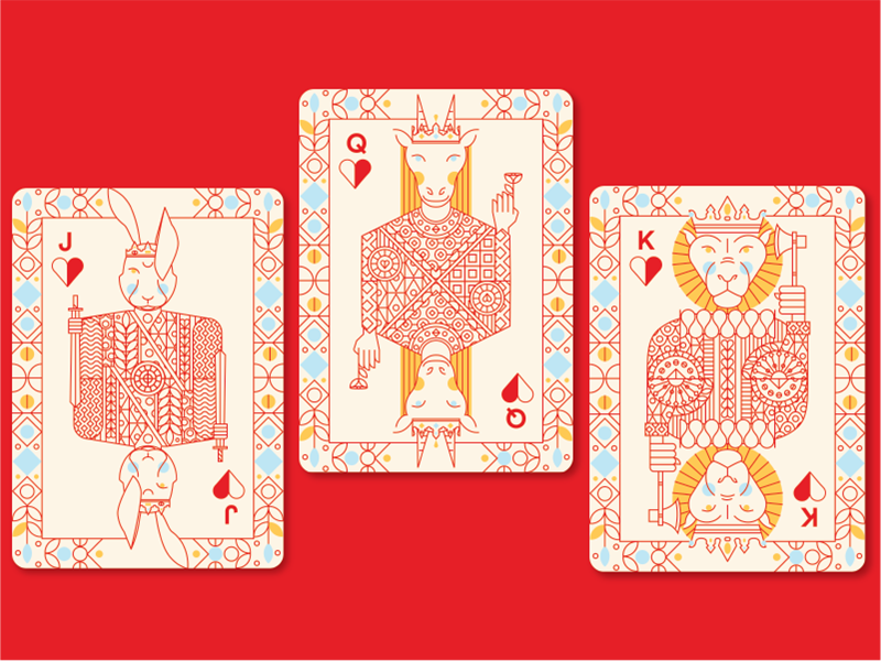 Animal Kingdom jack queen king antelope lion jack rabbit playing cards illustration animal kingdom