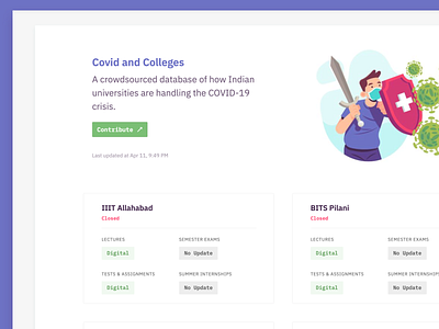 Covid and Colleges college coronavirus covid dashboard list listing minimal product ui ux