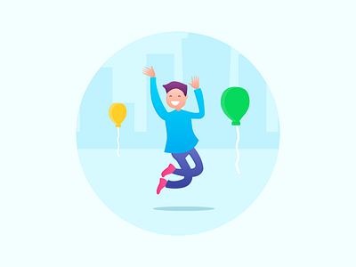 Gala Time balloon celebration flat happy illustration jumping man people success vector