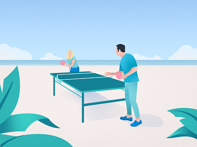 Beachside Ping Pong beach beachside illustration ping pong pingpong plants table tennis texture