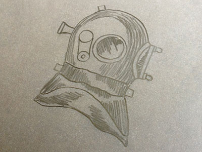Manuela Bertol Sketch bansky braizen diver helmet drawing pencil process sketch