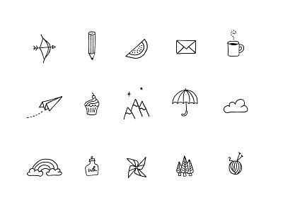 Jill Smith Icons bow and arrow braizen branding cloud cupcake hand drawn icons illustrations pencil rainbow watermelon whimsical