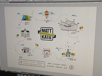 Matt & Katie's World map braizen roller coaster church school shop theatre hot air balloon mountains sailboat branding web design