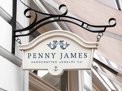 Penny James Signage Mockup anchor braizen branding coastal jewelry logo mermaid nautical new england signage