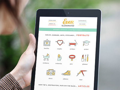Ever Illuminated Categories Page braizen categories icon design icons ipad photographers responsive web design website