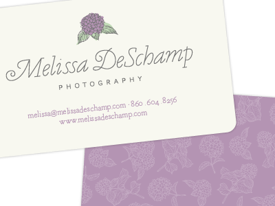 Melissa DeSchamp Business Card braizen branding hydrangeas logo pattern photographer script typography