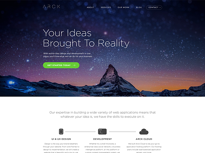 New Homepage arck clean dark green hero homepage image minimal photo sky stars website