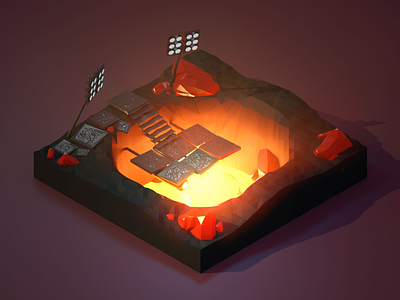The Pit 3d blender concept dark illustration lava low poly lowpoly orange render rocks volcano