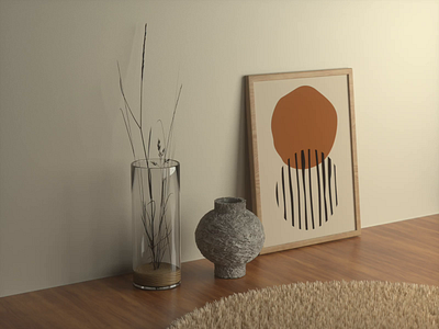 Muted Decoration 3d brown c4d cinema4d clay pot clean earth tones frame minimal octane picture pot room vase wood