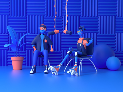 International Podcast Day 3d blue c4d cables characters design fun illustration octane plants podcast social