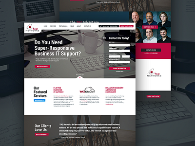 IT Support Homepage clean contact form gray homepage information technology red simple support white