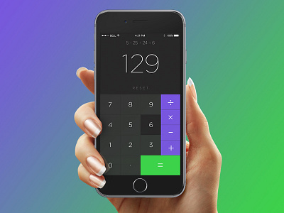 Calculator app calculator clean dark green iphone minimalist mockup numbers purple simple